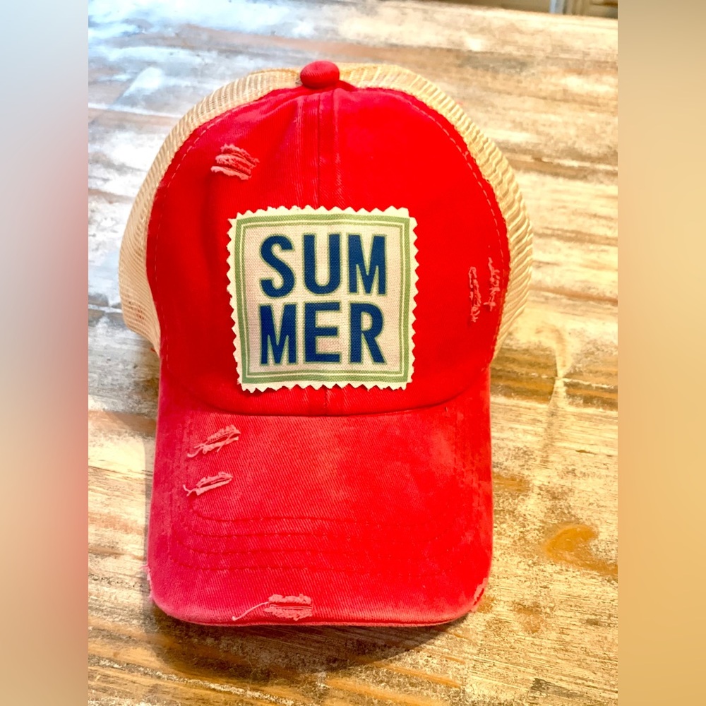 NEW*Summer Patch Criss Cross Ponytail Cap